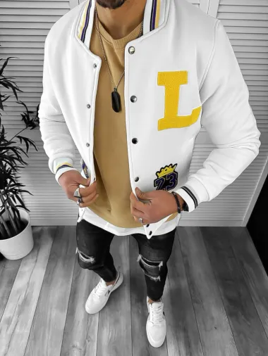 Geaca barbati de toamna cu imprimeu, alba K218 21-4.3